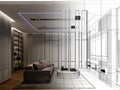 sketch design of interior home theater, 3d Royalty Free Stock Photo
