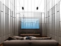 Sketch design of interior home theater, 3d Royalty Free Stock Photo