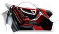 Sketch design of the modern conceptual interior of a sports coupe car. Illustration. Royalty Free Stock Photo