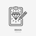 Sketch of diamond flat line icon. Tattoo custom design development vector illustration. Outline sign for tattooist