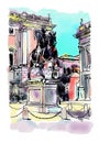 sketch digital drawing of Rome Italy cityscape with sculpture eq