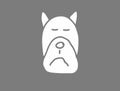 Sketch of a dog`s face of the bulldog breed . Logo, sketch, vector drawing isolated on a gray background.
