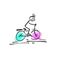 Sketch doodle human stick figure a man riding a bicycle