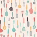 Sketch doodle illustration of kitchen tools, ware, accessories, appliances, equipment, utensils, such as knives, forks, spoons, Royalty Free Stock Photo