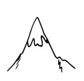 Vector isolated polygonal mountain top with ice at the top drawn by hand with a black line on a white background. mountain Royalty Free Stock Photo