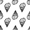 Spiral seashell pattern. seamless pattern of the drawing is hand-drawn in the style of a doodle black outline is arranged Royalty Free Stock Photo