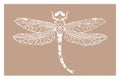 Sketch dragonfly silhouette stencil for decoration design print laser cut stamp. Vector paper art illustration. Vector paper cut c