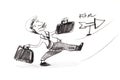 Sketch drawing of business man holding two bag enthusiastically