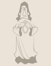 Sketch drawing of a cartoon man standing in a mantle and a rosary in his hands Royalty Free Stock Photo