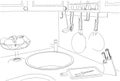 Sketch drawing of classic kitchen details Royalty Free Stock Photo