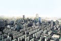 Sketch and Drawing with color marker pen of Seoul cityscapes, skyline, high rise office buildings and skyscrapers in Seoul city,