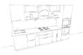 Sketch drawing of 3d modern kitchen interior with round hood