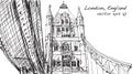 Sketch drawing in London England show Tower Bridge, illustration Royalty Free Stock Photo