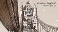 Sketch drawing in London England show Tower Bridge in Sepia tone Royalty Free Stock Photo