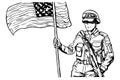 Sketch drawing patriot day background with a running man bring american flag