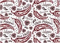 Sketch drawing pattern of red chili peppers isolated on white background. Outline hot chilli pepper, mexicoan spicy food wallpaper