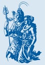 Sketch or Drawing of Shiva Parvati Outline Editable Illustration