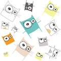 Sketch drawn in vector: pattern of different cat flying and dancing with emotions: sad, funny, cry, laugh on an isolated Royalty Free Stock Photo