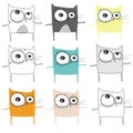 Sketch drawn in vector: pattern of different cat flying and dancing with emotions: sad, funny, cry, laugh on an isolated Royalty Free Stock Photo