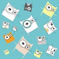 Sketch drawn in vector: pattern of different cat flying and dancing with emotions: sad, funny, cry, laugh on an isolated Royalty Free Stock Photo