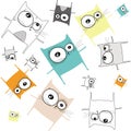 Sketch drawn in vector: pattern of different cat flying and dancing with emotions: sad, funny, cry, laugh on an isolated Royalty Free Stock Photo