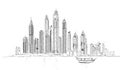 Sketch of Dubai skyscrapers, modern architecture of Dubai Marina