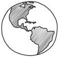Sketch of earth North and South America Hand drawn globe icon Royalty Free Stock Photo