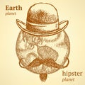 Sketch Earth planet in hipster style