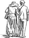 Sketch of an elderly spouses of townspeople on a stroll