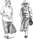 Sketch of the elderly townswomen Royalty Free Stock Photo