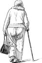 A sketch of an elderly woman going on a walk Royalty Free Stock Photo