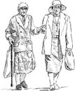 Sketch of elderly women friends going together on a stroll Royalty Free Stock Photo