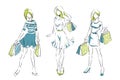 Sketch with elegant girls with shopping bags Royalty Free Stock Photo