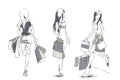 Sketch with elegant girls with shopping bags Royalty Free Stock Photo