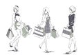 Sketch with elegant girls with shopping bags Royalty Free Stock Photo