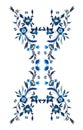 Sketch of embroidery of blue color flowers with leaves.