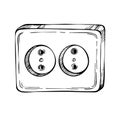 Sketch Empty electric socket. Cartoon, hand drawn unplugged european wall outlet