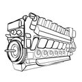 Sketch, engine, coloring, isolated object on a white background, vector illustration Royalty Free Stock Photo