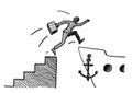 Sketch Of Executive Jumping Past Stairs Onto Ship