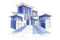 Sketch of exterior building draft blueprint design Royalty Free Stock Photo