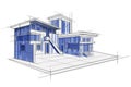 Sketch of exterior building draft blueprint design Royalty Free Stock Photo