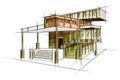 Sketch of exterior building draft blueprint design Royalty Free Stock Photo
