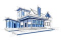 Sketch of exterior building draft blueprint design