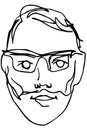 Sketch of the face of an adult male with a beard wearing glasses