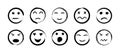 Sketch face. handdrawn icon of smile. Happy and sad emoticon. Doodle of smiley. Set of emoji faces. Outline of black icons. Angry