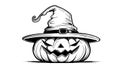 Sketch of the face of a pumpkin with a cap. Halloween pumpkin drawing scary jack o lantern engraving for autumn Royalty Free Stock Photo