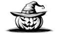 Sketch of the face of a pumpkin with a cap. Halloween pumpkin drawing scary jack o lantern engraving for autumn Royalty Free Stock Photo