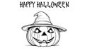 Sketch of the face of a pumpkin with a cap. Halloween pumpkin drawing scary jack o lantern engraving for autumn Royalty Free Stock Photo