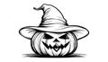 Sketch of the face of a pumpkin with a cap. Halloween pumpkin drawing scary jack o lantern engraving for autumn Royalty Free Stock Photo