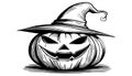 Sketch of the face of a pumpkin with a cap. Halloween pumpkin drawing scary jack o lantern engraving for autumn Royalty Free Stock Photo